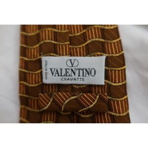 Valentino Cravatte Men's Silk‎ Tie Brown Geometric Italy
